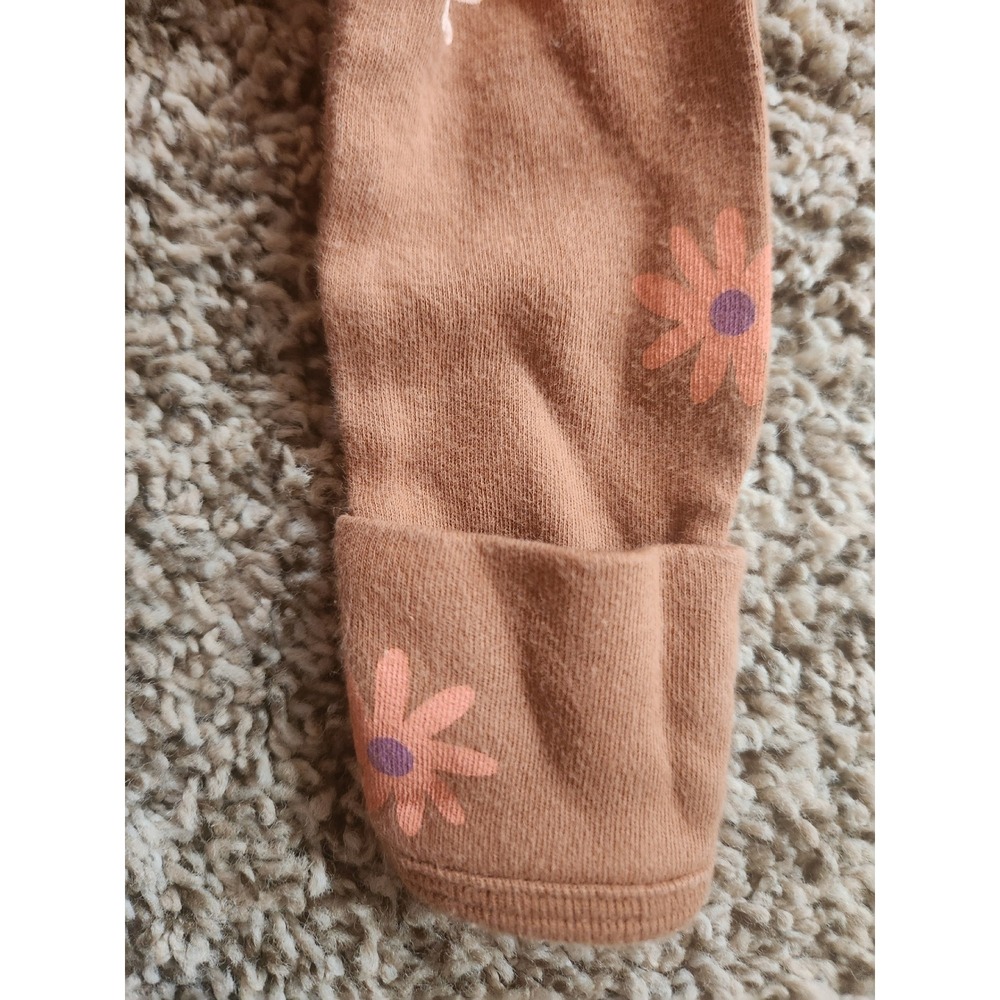 Carters Newborn Girl Brown Daisy Floral Hedgehog Zip Up Footed Sleeper Pajamas - Picture 5 of 7
